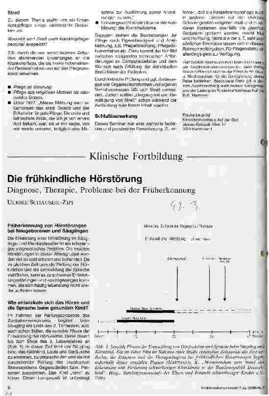 Vorschauseite 1: Die frühkindliche Hörstörung Diagnose, Therapie, Probleme bei der Früherkennung