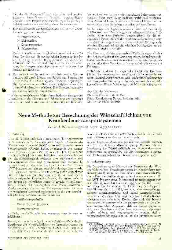 Vorschauseite 1: Neue Methode zur Berechnung der Wirtschaftlichkeit von Krankenhaustransportsystemen