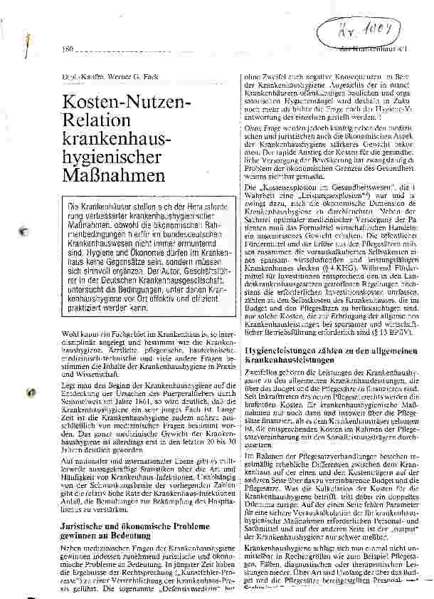 Vorschauseite 1: Kosten-Nutzen-Relation krankenhaushygienischer Maßnahmen
