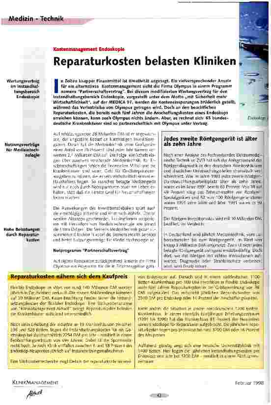Vorschauseite 1: Reparaturkosten belasten Kliniken Kostenmanagement Endoskopie