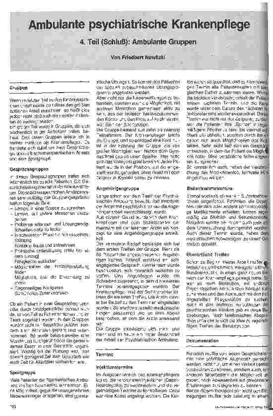 Vorschauseite 1: Ambulante psychiatrische Krankenpflege 4. Teil (Schluß): Ambulante Gruppen