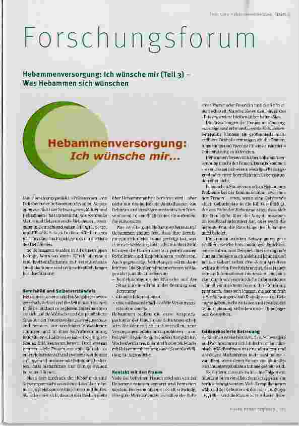 Vorschauseite 1: Hebammenversorgung: Ich wünsche mir (Teil 3) Was Hebammen sich wünschen