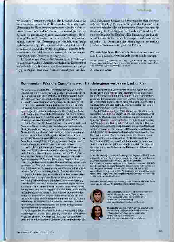 Vorschauseite 2: Wie lässt sich die Händehygiene verbessern?
