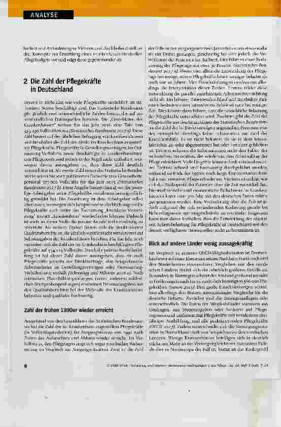 Vorschauseite 2: Verbesserte Bedingungen in der Pflege zur aktuellen Diskussion um Bedarf und Instrumente