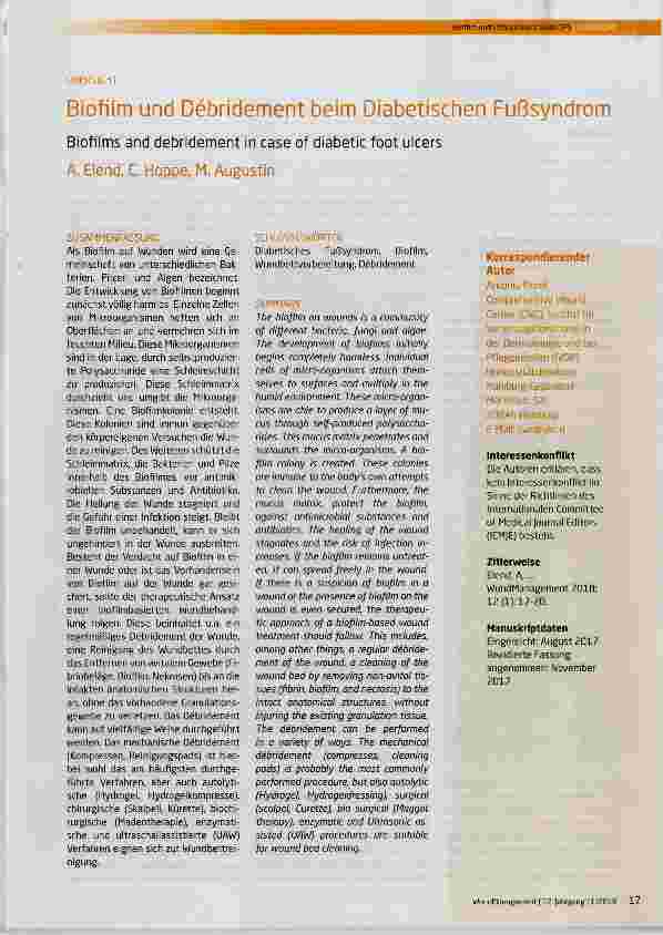 Vorschauseite 1: Biofilm und Debridement beim Diabetischen Fußsyndrom