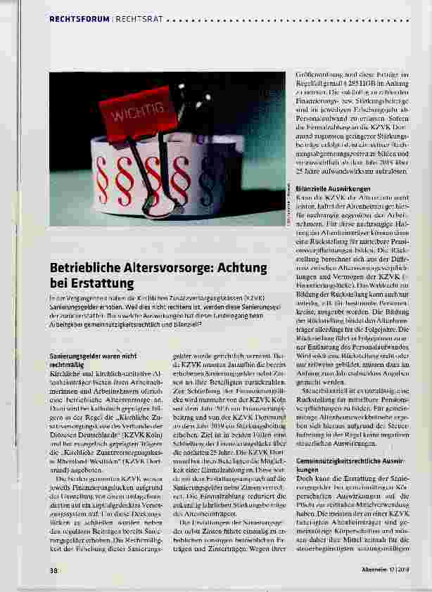 Vorschauseite 1: Betriebliche Altersvorsorge: Achtung bei Erstattung