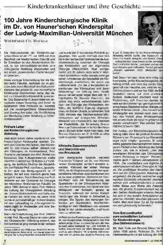 Vorschauseite 1: Krankenhäuser und ihre Geschichte - 100 Jahre Kinderchirurgische Klinik im Dr. von Haunerschen Kinderspital München