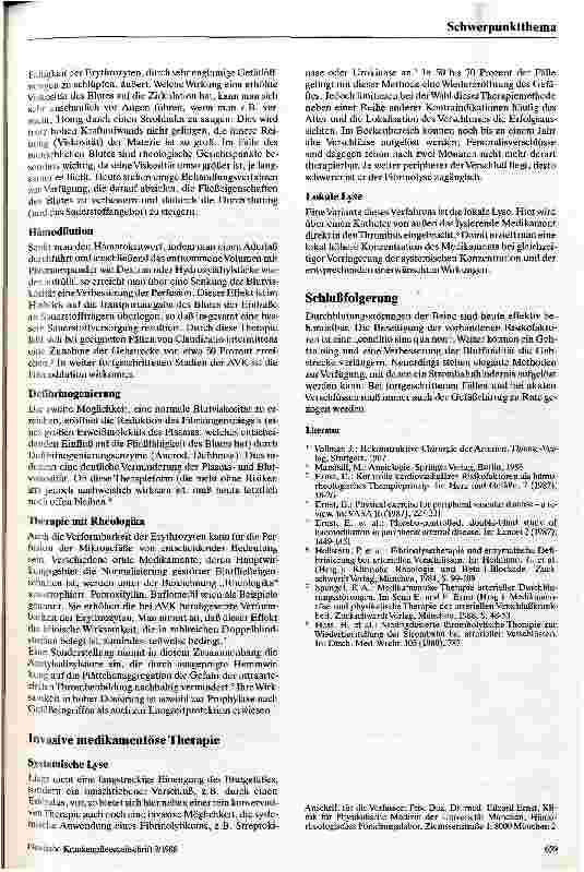 Vorschauseite 3: Die konservative Therapie der peripheren arteriellen Verschlußkrankheit //// Physikalische und rheologische Aspekte