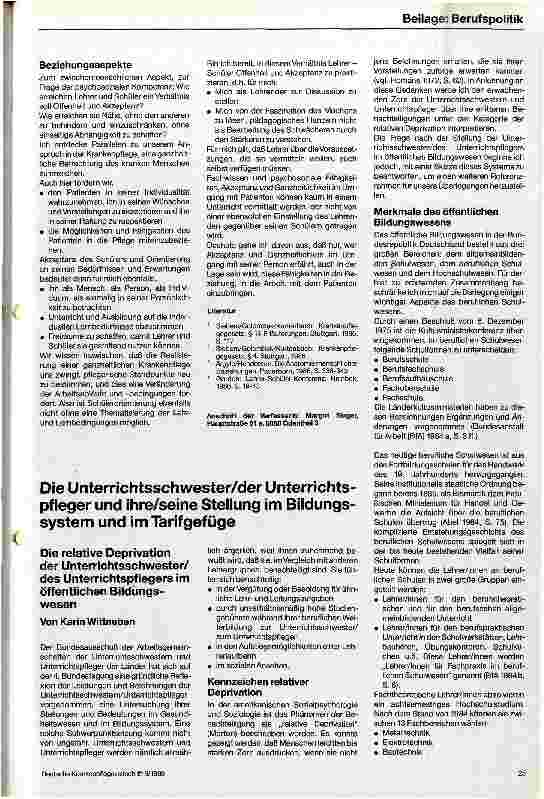 Vorschauseite 1: Die Unterrichtsschwester/der Unterrichtspfleger und ihre/seine Stellung im Bildungssystem und im Tarifvertrag