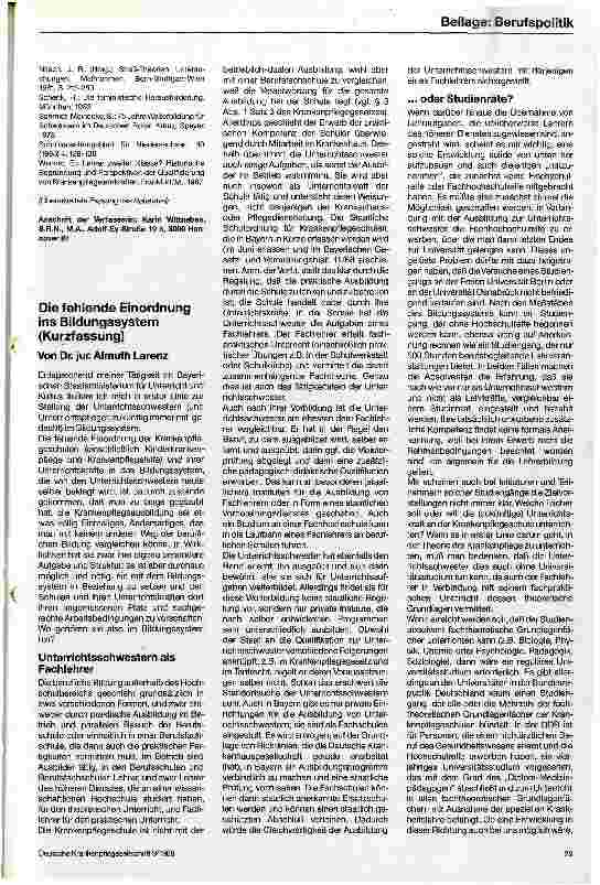 Vorschauseite 5: Die Unterrichtsschwester/der Unterrichtspfleger und ihre/seine Stellung im Bildungssystem und im Tarifvertrag