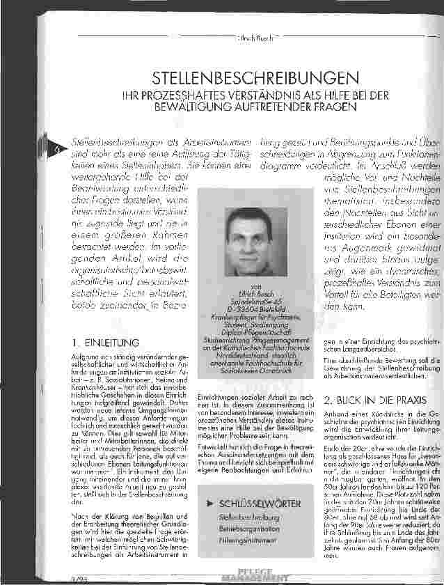 Vorschauseite 1: Stellenbeschreibungen Ihr prozeßhaftes Verständnis als Hilfe bei der Bewältigung auftretender Fragen