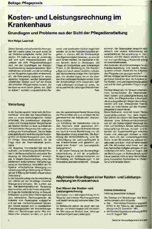 Vorschauseite 1: Kostenund Leistungsrechnung im Krankenhaus Grundlagen und Probleme aus Sicht der Pflegedienstleitung