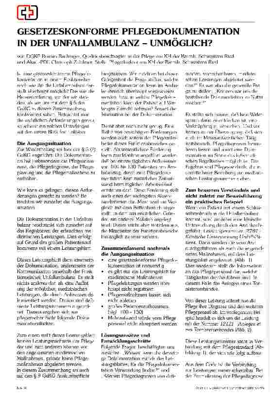 Vorschauseite 1: Gesetzeskonforme Pflegedokumentation in der Unfallambulanz - unmöglich?