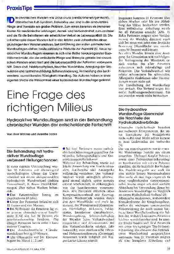 Vorschauseite 1: Eine Frage des richtigen Milieus Hydroaktive Wundauflagen sind in der Behandlung chronischer Wunden der entscheidende Fortschritt