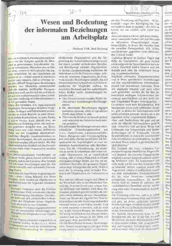 Vorschauseite 1: Wesen und Bedeutung der informalen Beziehungen am Arbeitsplatz
