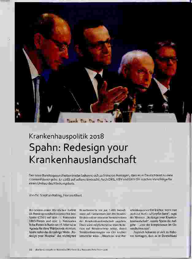 Vorschauseite 1: Krankenhauspolitik 2018 Spahn: Redesign your Krankenhauslandschaft
