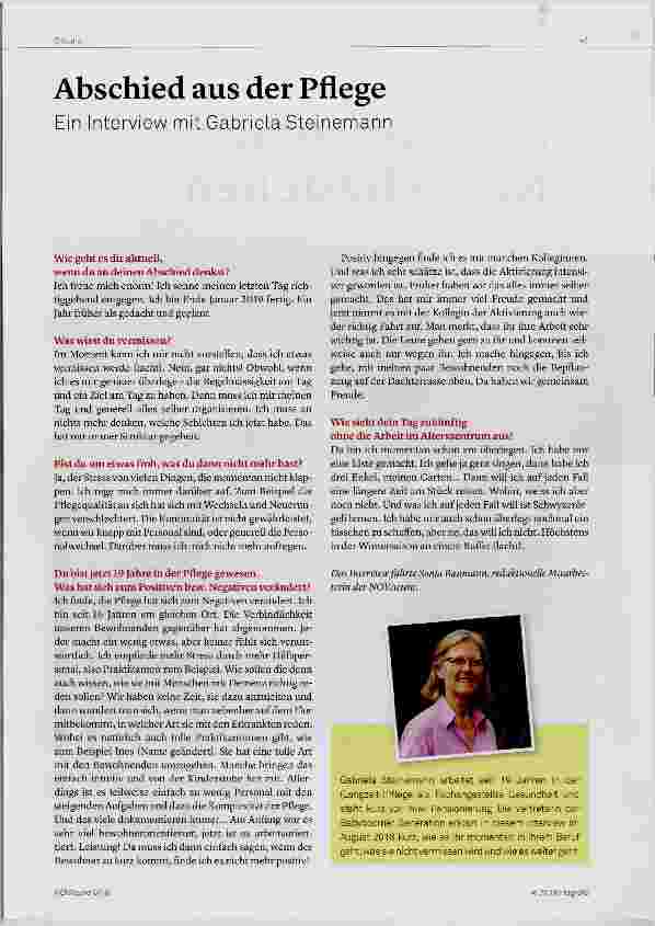 Vorschauseite 1: Abschied aus der Pflege Ein Interview mit Gabriela Steinemann