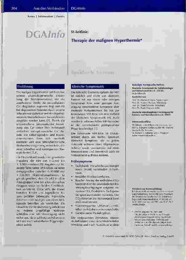 Vorschauseite 1: Therapie der malignen Hyperthermie