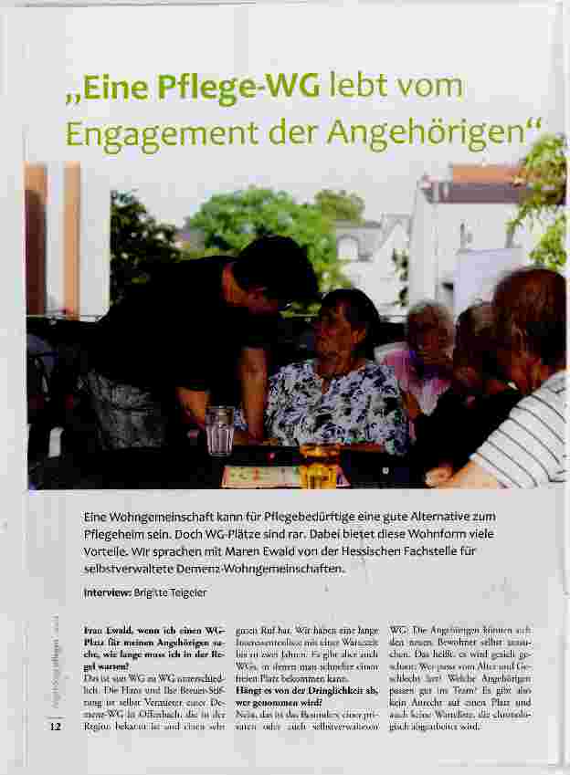 Vorschauseite 1: Eine Pflege-WG lebt vom Engagement der Angehörigen