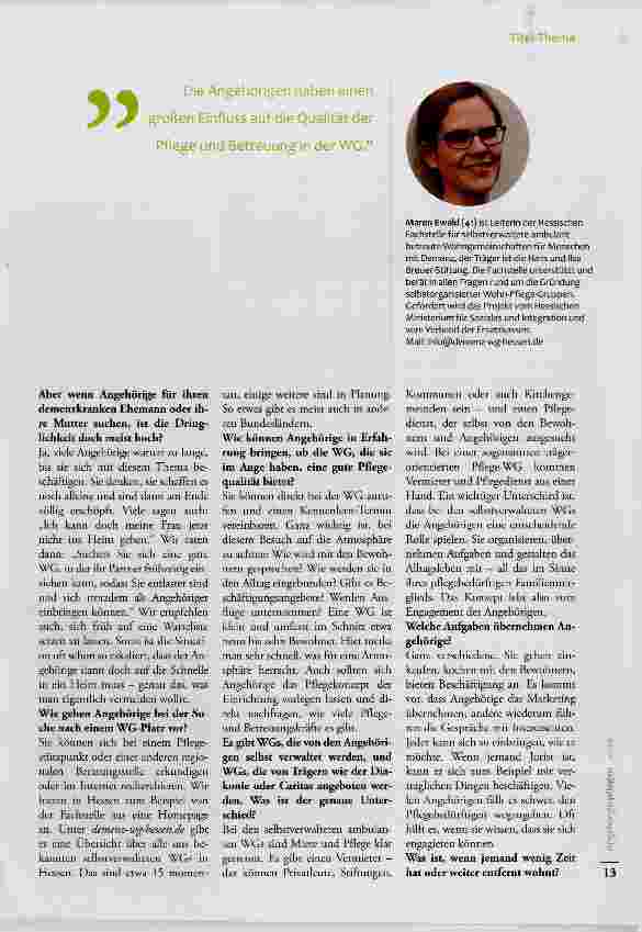 Vorschauseite 2: Eine Pflege-WG lebt vom Engagement der Angehörigen