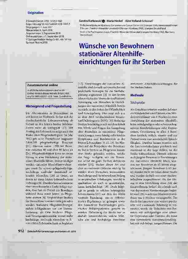 Vorschauseite 1: Wünsche von Bewohnern stationärer Altenhilfeeinrichtungen für ihr Sterben