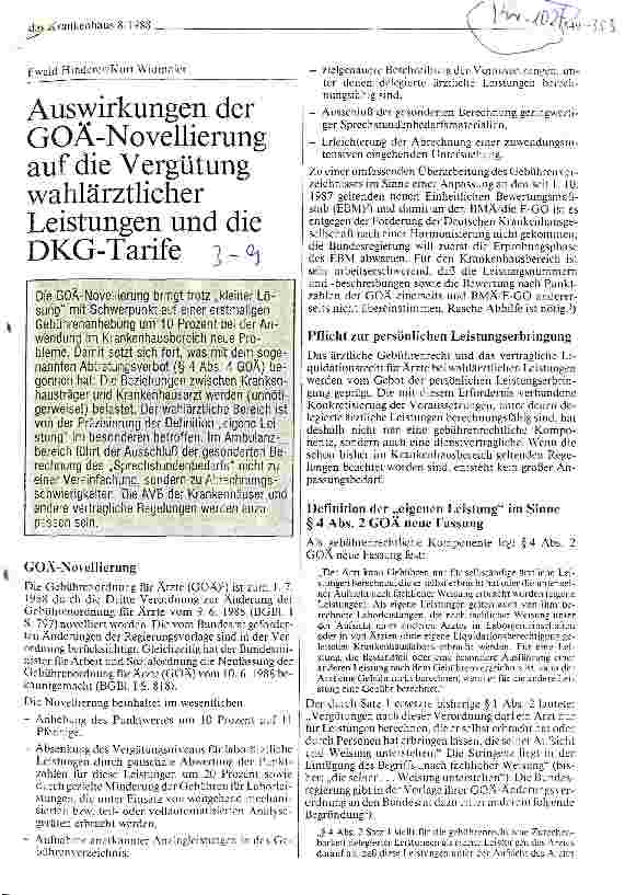 Vorschauseite 1: Auswirkungen der GOÄ-Novellierung auf die Vergütung wahlärztlicher Leistungen und die DKG-Tarife