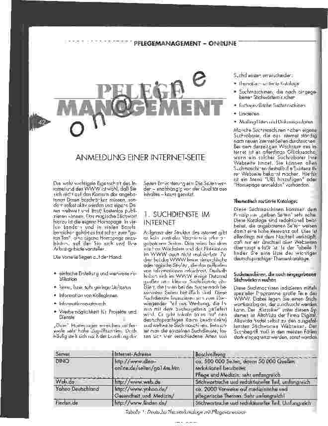 Vorschauseite 1: Pflegemanagement - On@line Anmeldung einer Internet-Seite