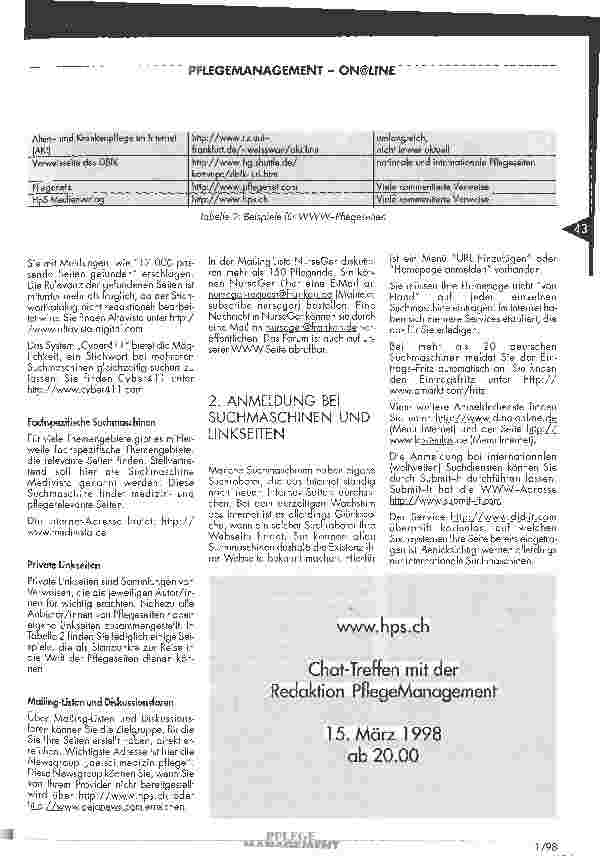 Vorschauseite 2: Pflegemanagement - On@line Anmeldung einer Internet-Seite