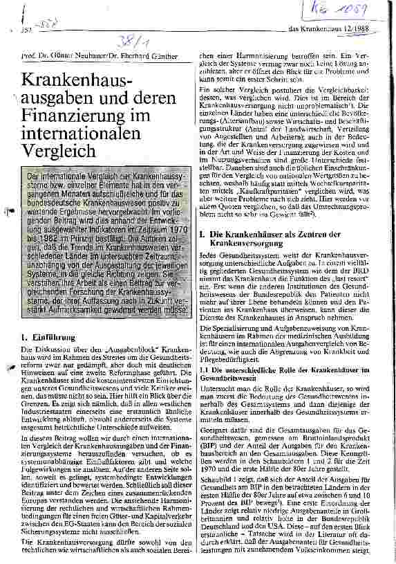 Vorschauseite 1: Krankenhausausgaben und deren Finanzierung im internationalen Vergleich