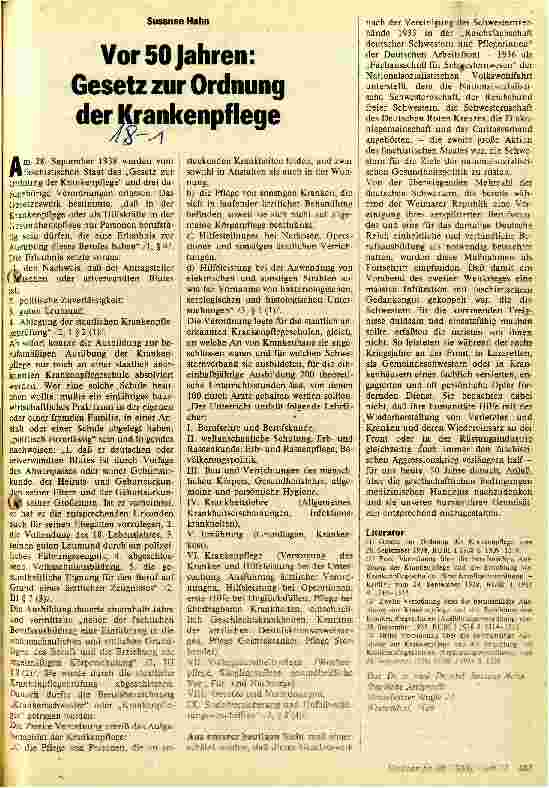 Vorschauseite 1: Vor 50 Jahren: Gesetz zur Ordnung der Krankenpflege