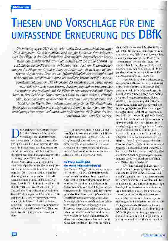 Vorschauseite 1: Thesen und Vorschläge für eine umfassende Erneuerung des DBfK