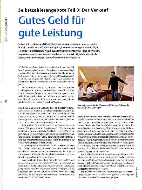 Vorschauseite 1: Selbstzahlerangebote Teil 3: Der Verkauf Gutes Geld für gute Leistung