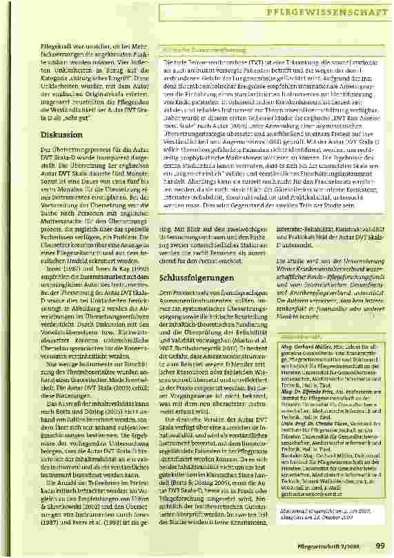 Vorschauseite 6: Übersetzung der englischen „Autar Deep Vein Thrombosis (DVT) Scale zur Einschätzung des Thromboserisikos