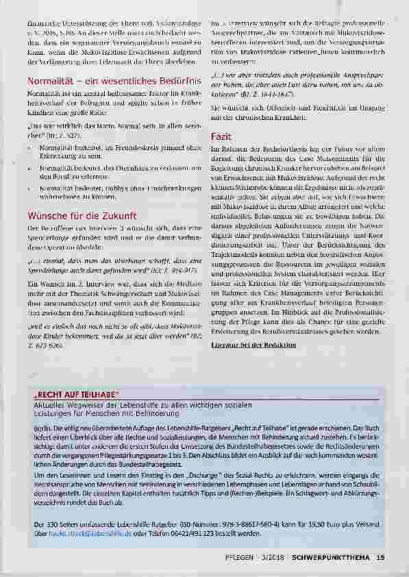 Vorschauseite 5: MIT MUKOVISZIDOSE LEBEN WELCHEN HILFE-UND VERSORGUNGSBEDARF HABEN ERWACHSENE MIT MUKOVISZIDOSE?