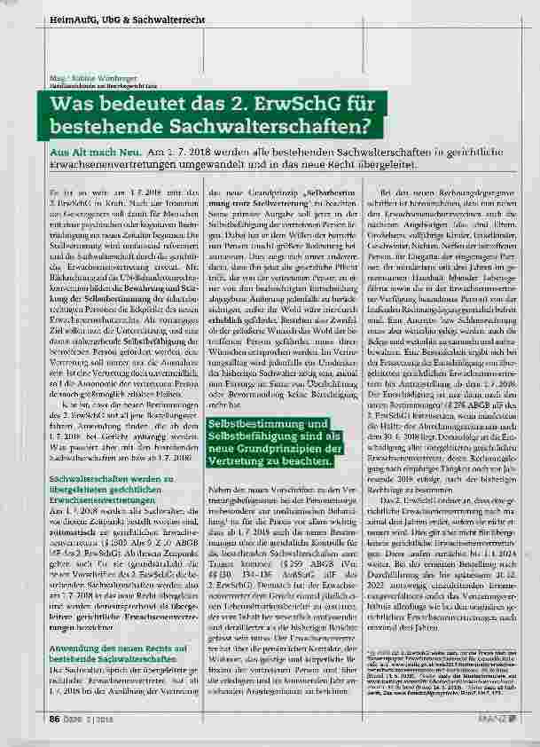 Vorschauseite 1: Was bedeutet das 2. ErwSchG für bestehende Sachwalterschaften?