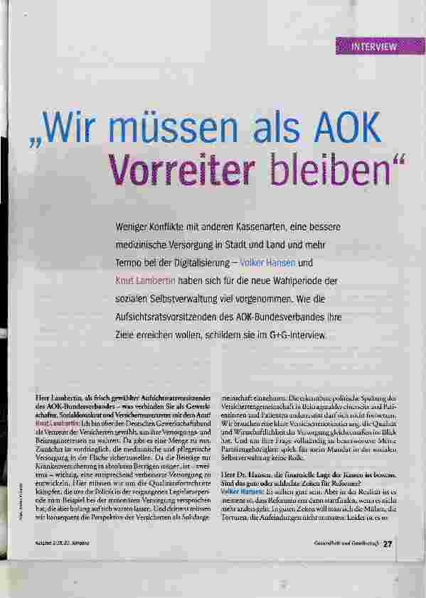 Vorschauseite 1: Wir müssen als AOK Vorreiter bleiben