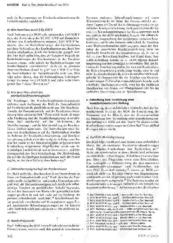 Vorschauseite 2: Der „Rhön-Beschluss des BGH - endlich Klarheit bei der Zusammenschlusskontrolle von Krankenhausfusionen? *