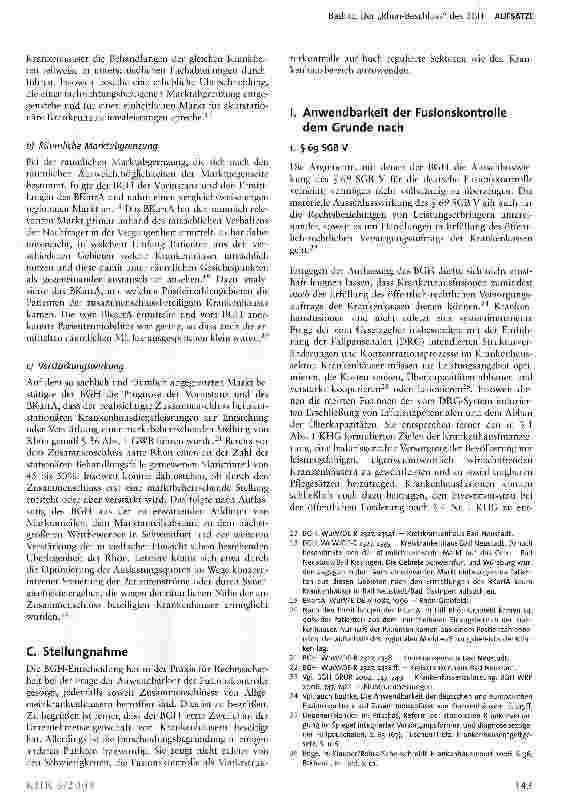 Vorschauseite 3: Der „Rhön-Beschluss des BGH - endlich Klarheit bei der Zusammenschlusskontrolle von Krankenhausfusionen? *