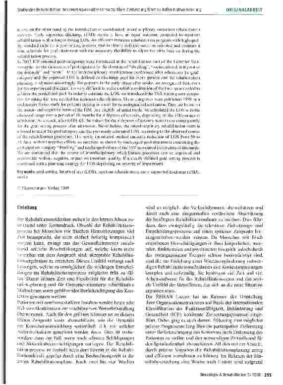 Vorschauseite 2: Klar definierte Zielsetzungsprozesse bei Eintritt führen zu maßgeblicher Verkürzung der Aufenthaltsdauer in der stationären Rehabilitation des zerebrovaskulären Insults