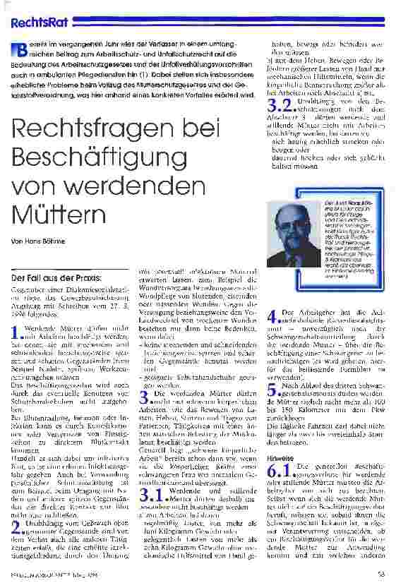 Vorschauseite 1: Rechtsfragen bei Beschäftigung von werdenden Müttern