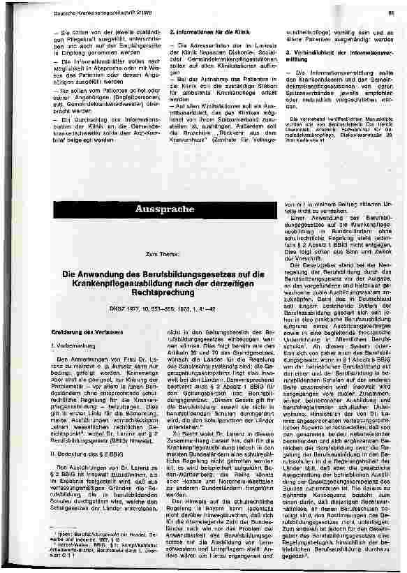 Vorschauseite 1: Die Anwendung des Berufsbildungsgesetzes auf die Krankenpflegeausbildung nach der derzeitigen Rechtsprechung