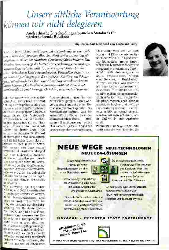 Vorschauseite 1: Unsere sittliche Verantwortung können wir nicht deligieren Auch ethische Entscheidungen brauchen Standards für Routinen