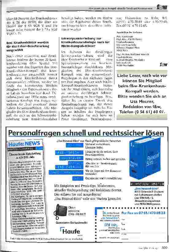 Vorschauseite 4: f&w-Krankenhaus-Kompaß: aktuelle Trends und Konsequenzen