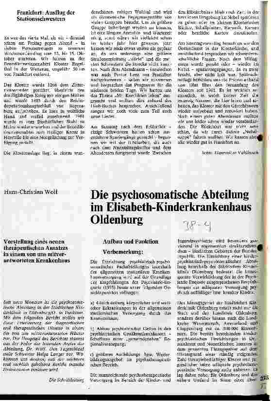 Vorschauseite 1: Die psychosomatische Abteilung im Elisabeth-Kinderkrankenhaus Oldenburg