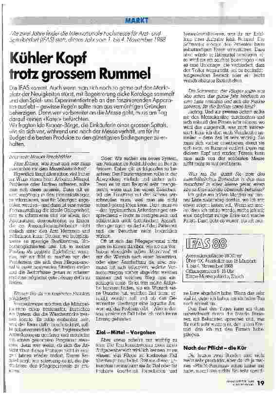 Vorschauseite 1: Kühler Kopf trotz großem Rummel / Alle zwei Jahre findet die Internationale Fachmesse für Arztund Spitalbedarf statt