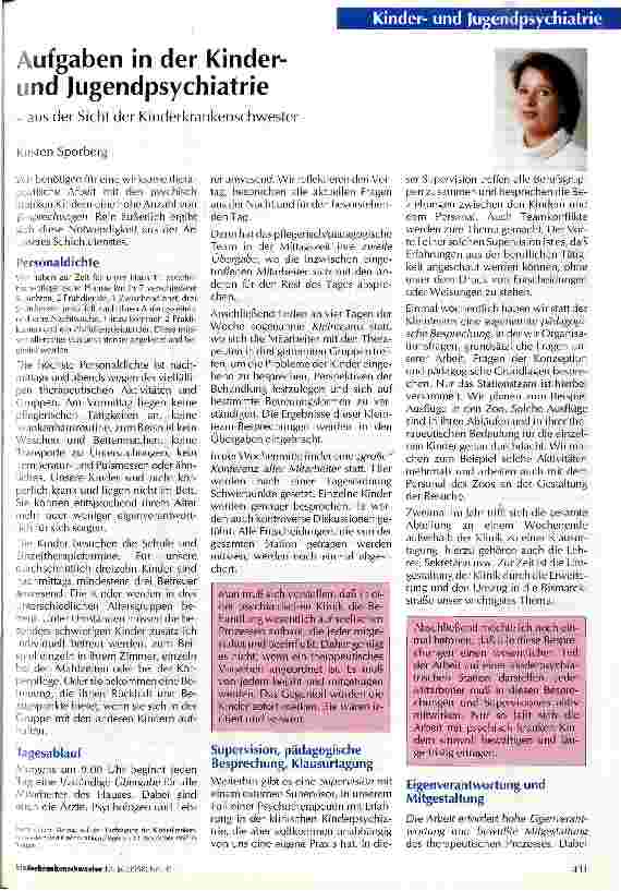 Vorschauseite 1: Aufgaben in der Kinderund Jugendpsychiatrie - aus Sicht der Krankenschwester