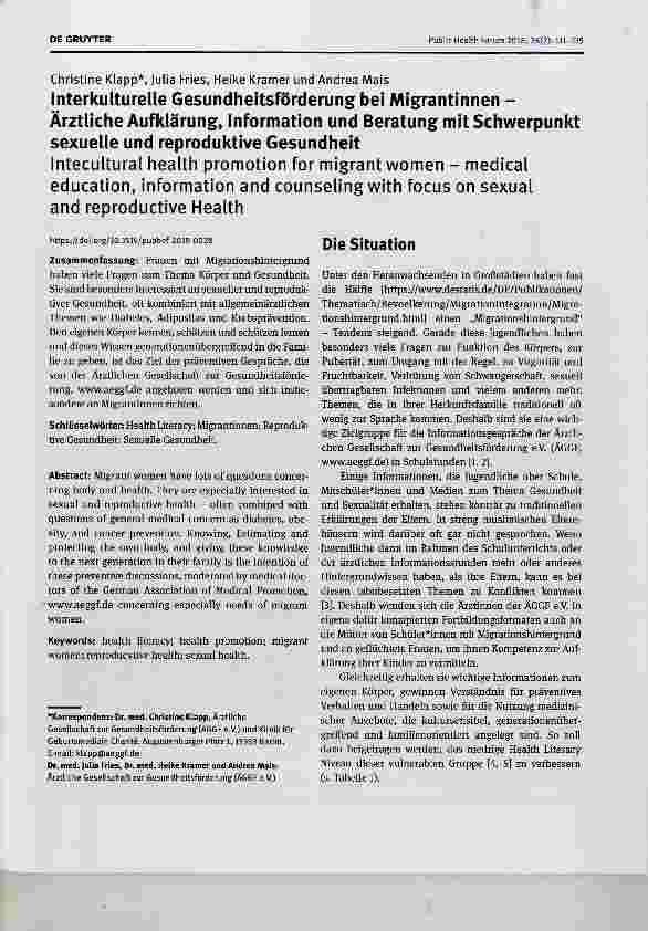Vorschauseite 1: Interkulturelle Gesundheitsförderung bei Migrantinnen Ärztliche Aufklärung, Information und Beratung mit Schwerpunkt sexuelle und reproduktive Gesundheit