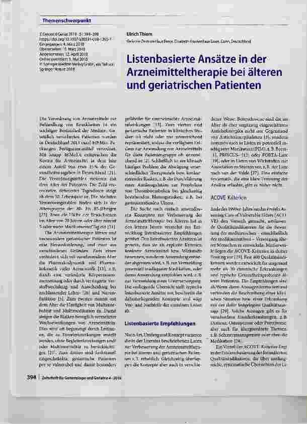 Vorschauseite 1: Listenbasierte Ansätze in der Arzneimitteltherapie bei älteren und geriatrischen Patienten