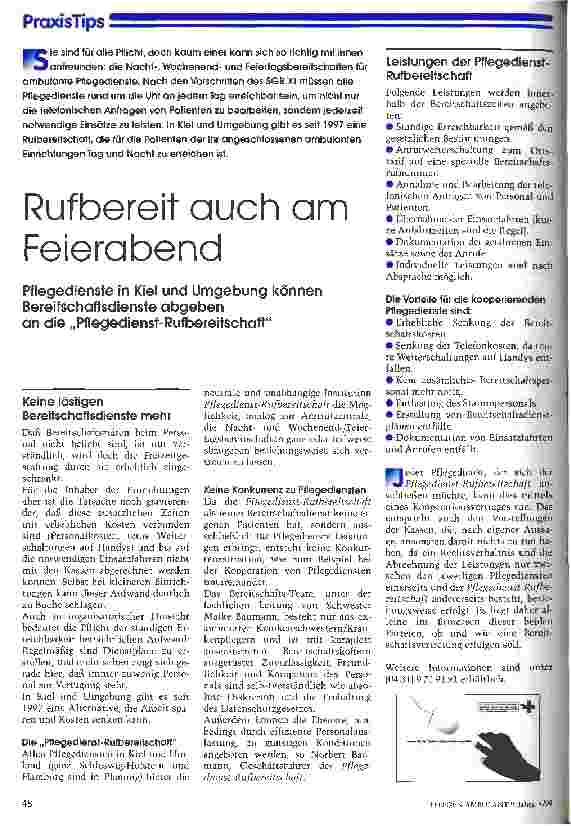 Vorschauseite 1: Rufbereit auch am Feierabend