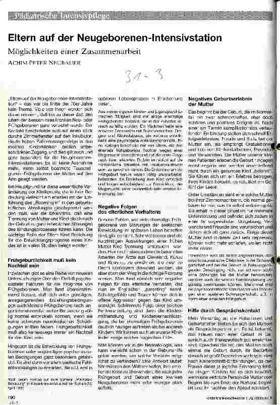 Vorschauseite 1: Eltern auf der Neugeborenen-Intensivstation Möglichkeiten einer Zusammenarbeit
